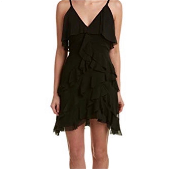 ALICE & OLIVIA FLIRTY BLACK RUFFLE MINI DRESS - Picture 2 of 10
